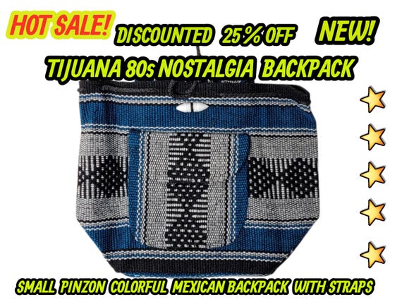 Small Pinzon mexican backpack knapsack saddle pouch woven mochila bohemian
