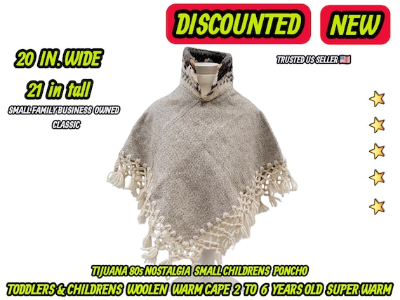 Mexican Wool Poncho for Kids - Vintage Tijuana Style - Handmade Fringe - Sustainable Ethical Fashion