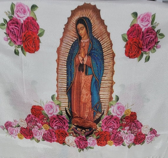 virgin mary print  design  rebozo mexican tipical chalina, Mexican Shawl (94" x 24.5") silk artisela