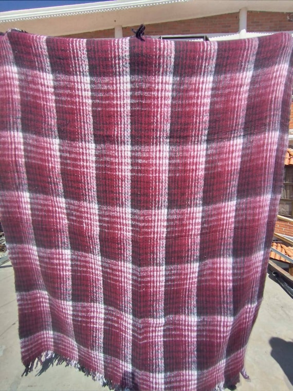 Burgundy  Super soft heavy thick mexican  reversible winter  blanket manta recycled fibers