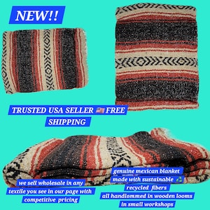 falsa blanket mexican blanket made with recycled fibers beige with red brick  colors   mexican blanket sarape