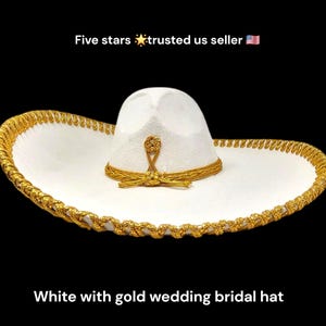 CREMA BLANCA con colores ORO adultos sombrero charro mariachi sombrero para fiestas o 5 de mayo extra elegante