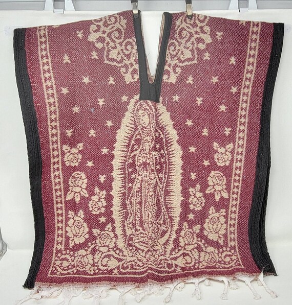kids boys mexican ponchos with  virgin mary burgundy and beige  free shipping wholesale