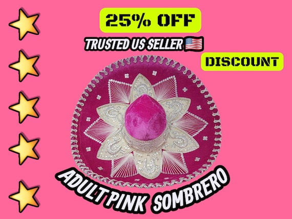 Mexican Pink Charro Sombrero with Silver Trim adult and children's sombreros