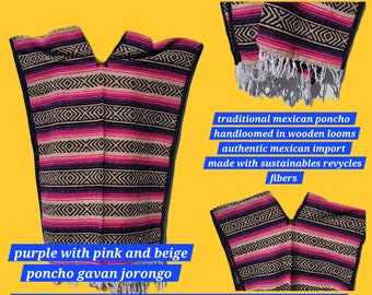 mexican poncho gavan jorongo  pink with purple womens