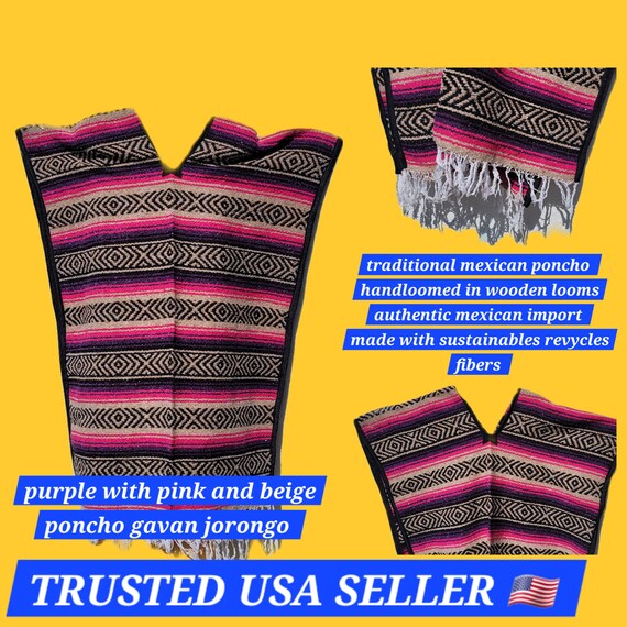 mexican poncho gavan jorongo  pink with purple womens