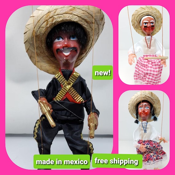 traditional mexican  marionette puppet  with plastic guns free shipping