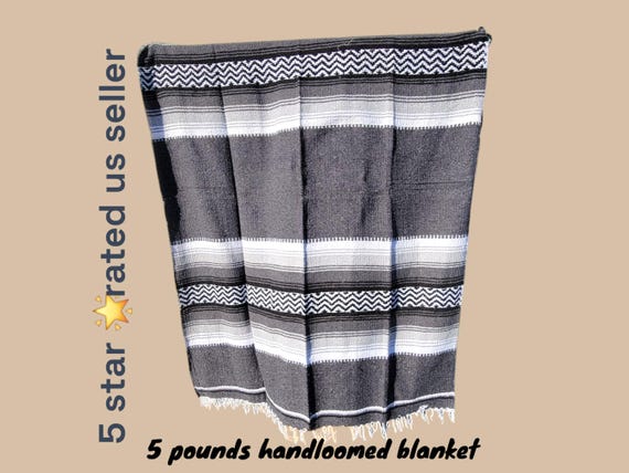 Handloomed Light gray classic mexican carbonera  blanket yoga 5.11 pounds