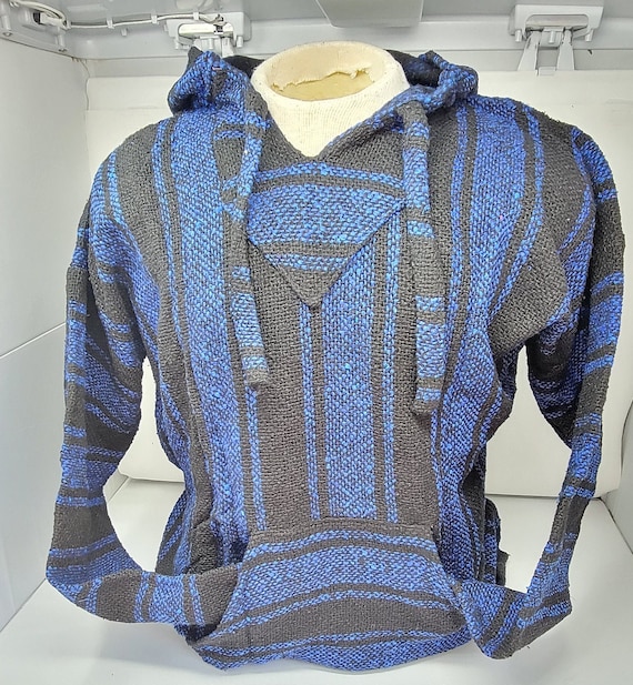 genuine mexican black and blue  baja jackets surfer hoodie pullover