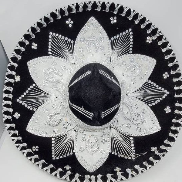 black and silver   adults mexican fiesta  charro sombrero mariachi hat