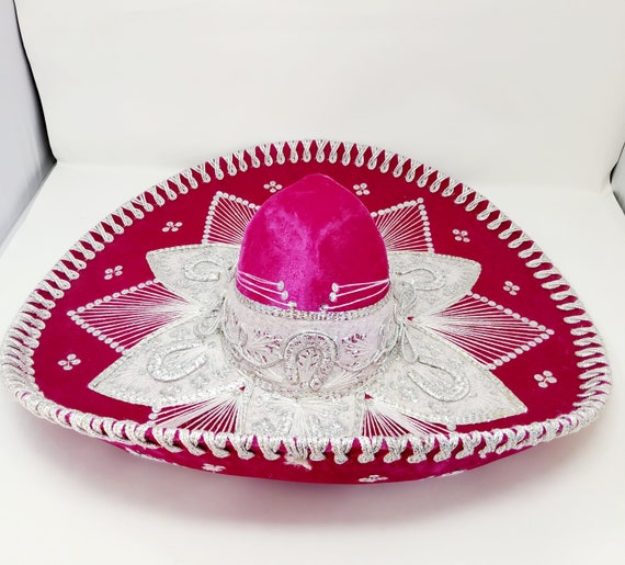 mexican  pink hat w/ silver  trim charro sombrero  pink hat  mariachi free shipping