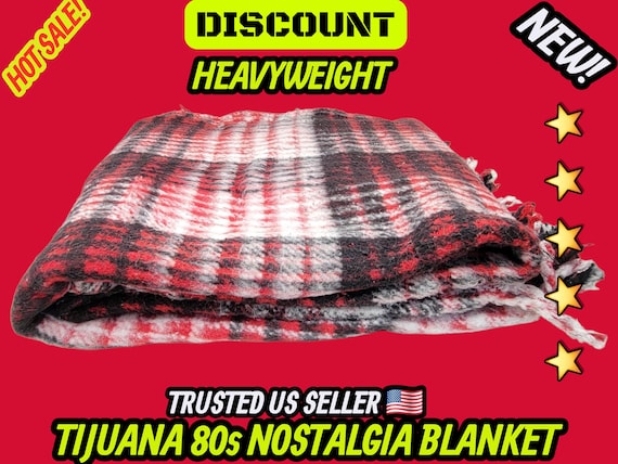 Red Plaid Mexican Blanket: Heavy Reversible Recycled Fiber Manta