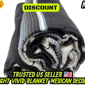 Couverture mexicaine à rayures grises et noires : falsa sarape tissé à la main (80 x 48) image 8