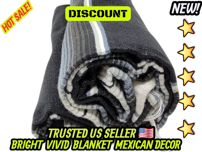 Couverture mexicaine à rayures grises et noires : falsa sarape tissé à la main (80 x 48) image 8