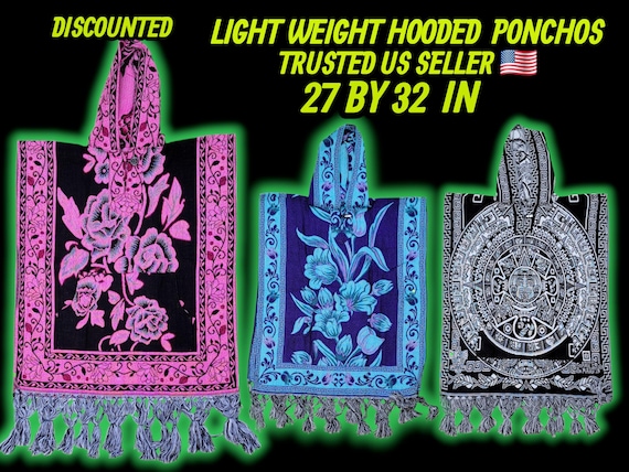 Black white Reversible aztec calendar hand woven poncho with fringes