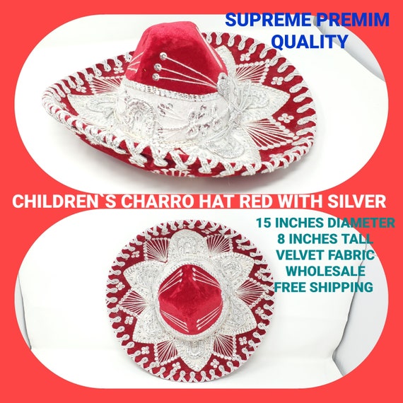 red with silver children mexican fiesta  charro sombrero for boys for 5 de mayo  mariachi free shipping