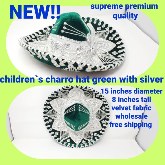 dark green with silver children mexican fiesta  charro sombrero for boys for 5 de mayo  mariachi free shipping