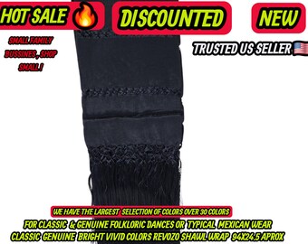 Rebozo black charcoal: Artisela Silk Fringed Wrap  (94" x 24.5")