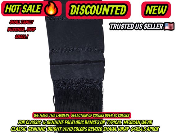 Rebozo black charcoal: Artisela Silk Fringed Wrap  (94" x 24.5")