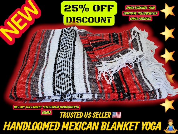 Red Mexican Blanket: Warm Falsa Blanket with Fringe (76" L x 53" W)