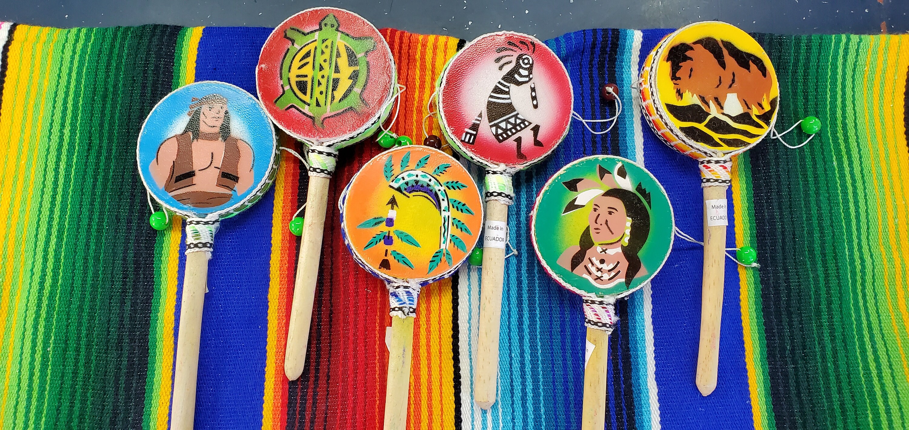 Traditional Spinning Rattle Drum Hand Bell Baby Musical Toy ecuadorian