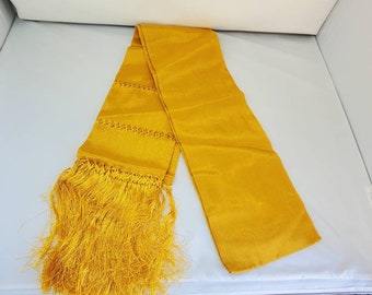 Yellow Mexican Rebozo Shawl: Artisela Silk Fringe (94" x 24.5")