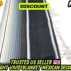 Couverture mexicaine à rayures grises et noires : falsa sarape tissé à la main (80 x 48) image 10