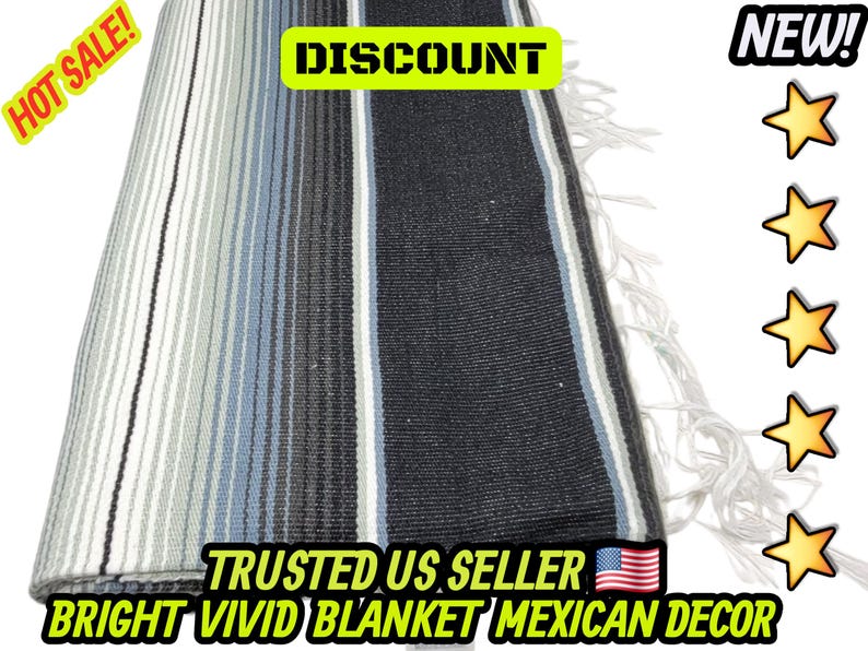 Couverture mexicaine à rayures grises et noires : falsa sarape tissé à la main (80 x 48) image 10