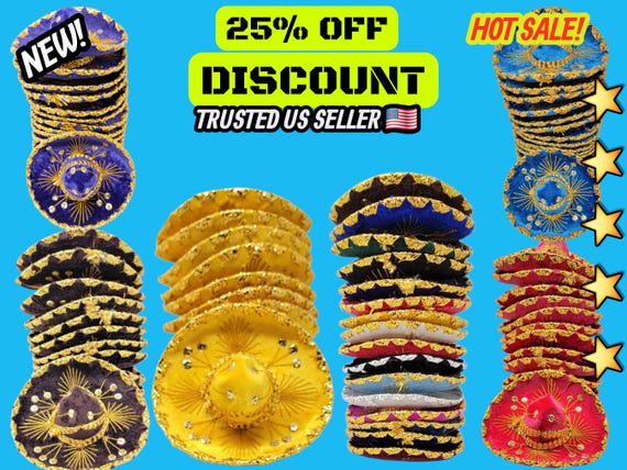 12 pack 6 inches  mini sombrero charro mexican hats