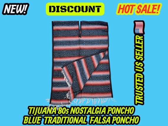 Mexican Falsa Poncho: Blue & pink Striped Adult Serape
