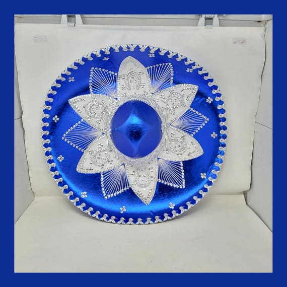 Metallic shiny  fabric color blue  adults sombrero charro mariachi hat