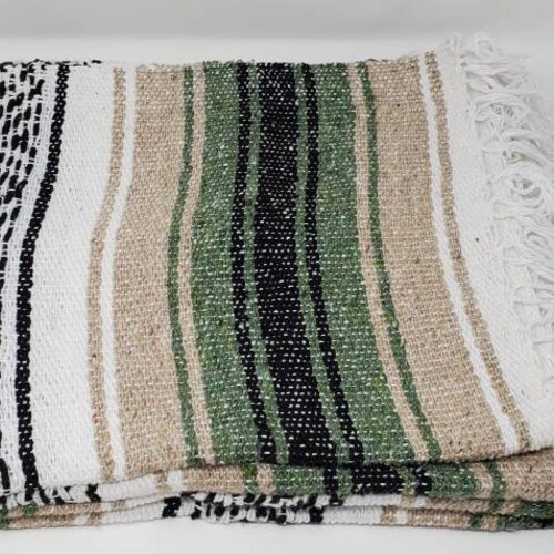 Green Beige and White Colors Mexican Blanket Falsa Blanket Etsy