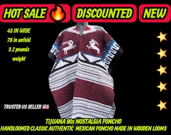 Authentic unisex mexican poncho terra burgundy colors