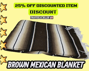 Couverture mexicaine tissée à la main : sarape saltillo brun beige (80 x 48 po.)