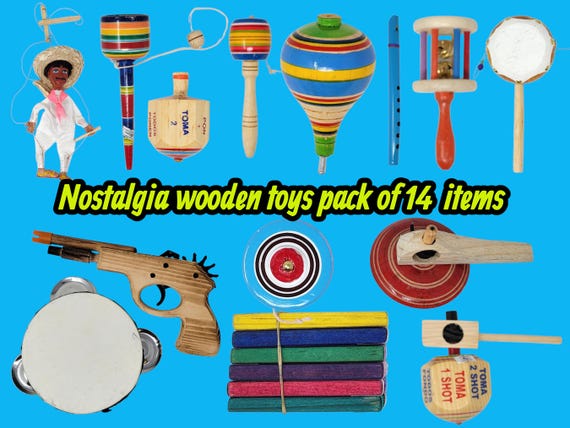 Handmade Mexican Wooden toys pack of 14 toys