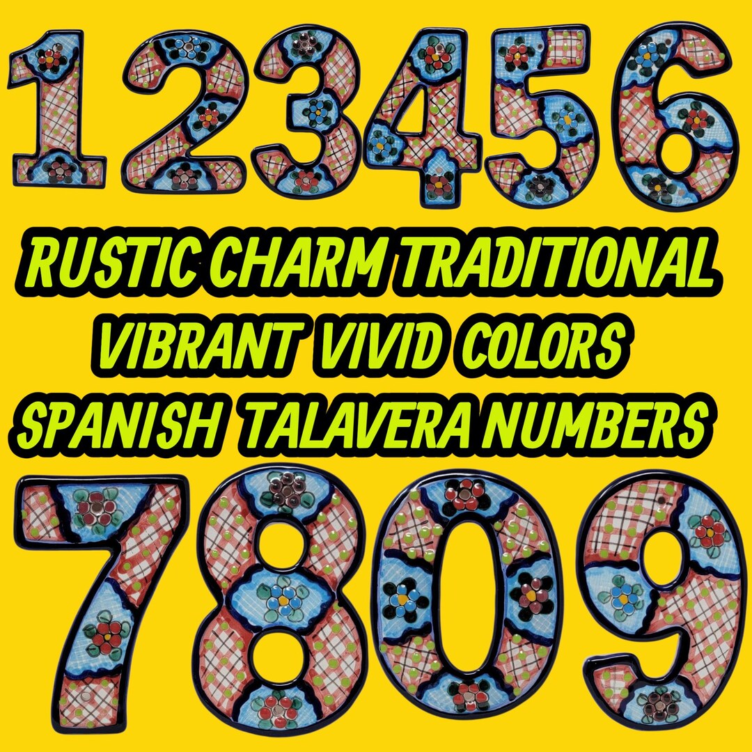 Salsa Numbers Mexican Spanish Classic Colorful Clay Talavera Ceramic Address Numbers ...