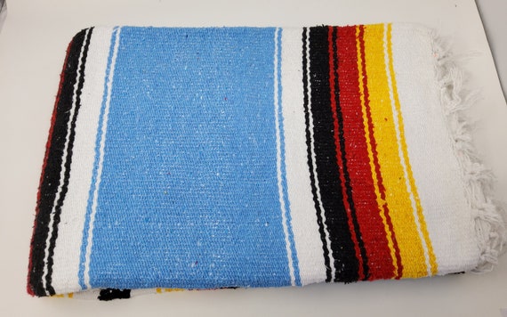 heavy WEIGHT mexican blanket light blue, yellow and red diamond blanket  free shipping  wholesale