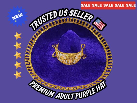 Adults purple Velvet Sombrero: Silver Trim, Hand-Embroidered Mariachi Hat