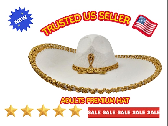 Handmade Cream Velvet Mariachi Sombrero with Gold Trim