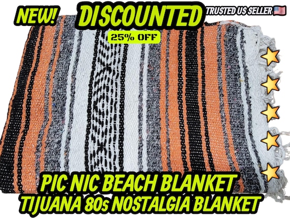 Orange Mexican Blanket: Warm Falsa Throw, Beach Blanket (76" L x 53" W)
