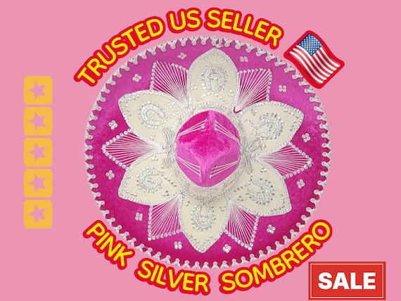 Pink & silver Charro Sombrero: Adult Mexican Fiesta Costume