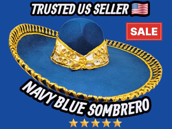 Navy Blue Charro Sombrero: Adult Mariachi Hat with Gold Trim