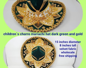 dark green with gold children mexican fiesta  charro sombrero for boys for 5 de mayo  mariachi free shipping