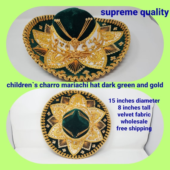 dark green with gold children mexican fiesta  charro sombrero for boys for 5 de mayo  mariachi free shipping
