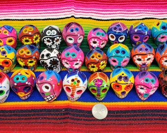 12 Mini Clay Skulls: Day of the Dead, Mexican Folk Art