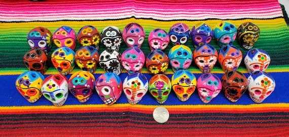 12 pieces of  skulls of day of the dead mini clay skulls mexican folk art catrina free shipping we sell wholesle