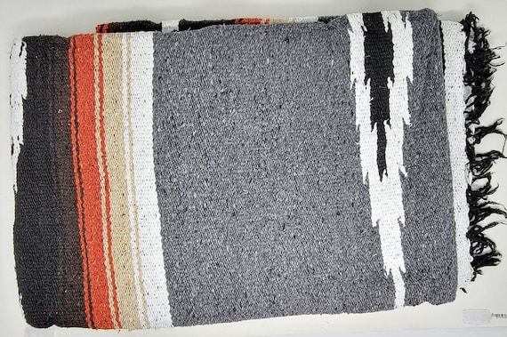 hand loomed heavy WEIGHT mexican blanket  dark gray    diamond blanket falsa sarape