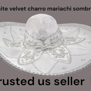 white with silver  colors  adults sombrero charro mariachi hat for fiestas or 5 de mayo extra fancy