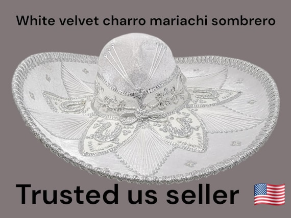 white with silver  colors  adults sombrero charro mariachi hat for fiestas or 5 de mayo extra fancy
