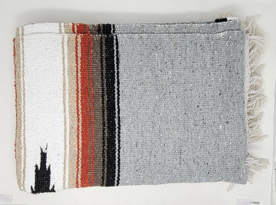 handloomed  mexican blanket  GRAY diamond blanket heavy blanket